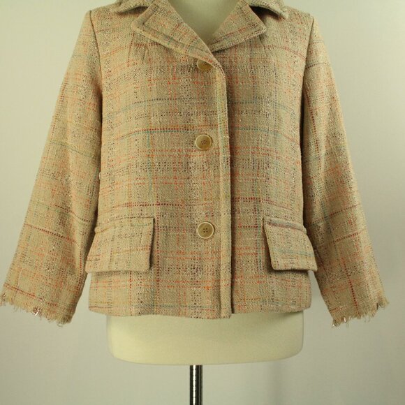 Attic and Barn Callas Chanel Aspect Metallic Shimmer Tan Blazer Jacket 42 NWT - Picture 3 of 7